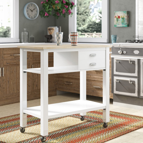 August Grove® Newtowne Rolling Kitchen Cart with Solid Wood Top